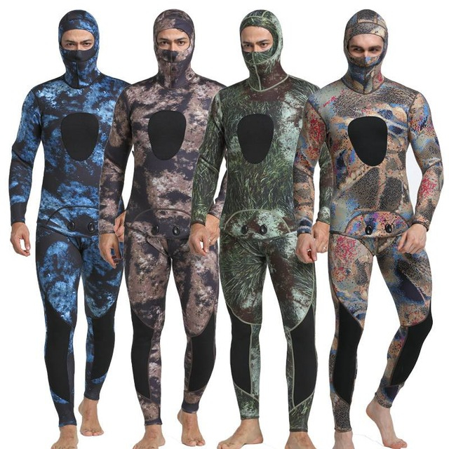 Camouflage deux pièces de combinaison de chasse sous-marine à cellules ouvertes pour hommes 5mm CR