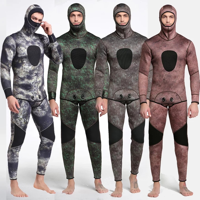 Camouflage deux pièces de combinaison de chasse sous-marine à cellules ouvertes pour hommes 5mm CR